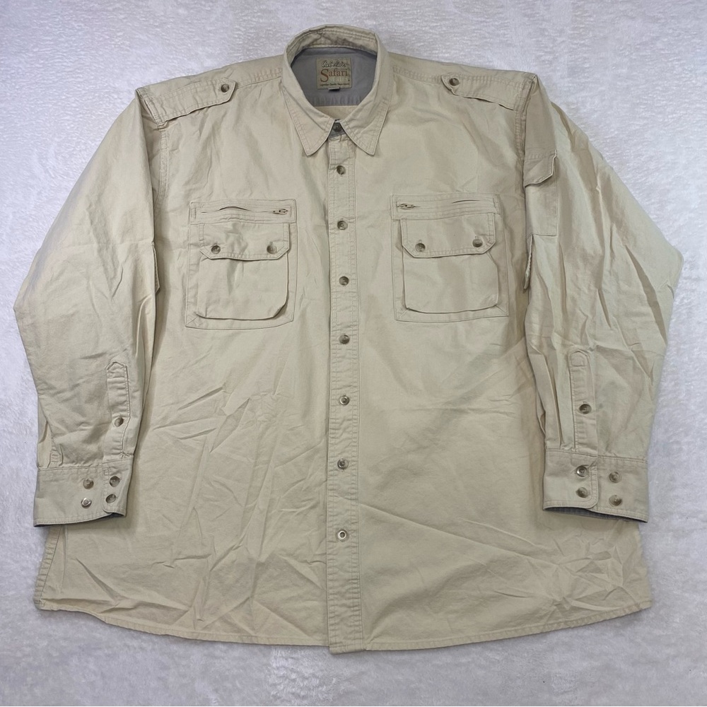 Cabelas Shirt Men 2XLT TALL Beige Safari Series Outdoor Hunting Military Fishing